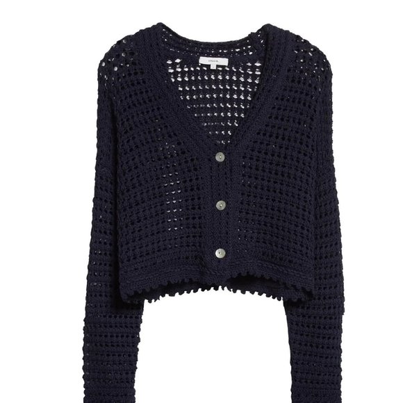 Vince Women's 100% Organic Cotton Crochet Cardigan Sweater Navy Blue XL - Picture 7 of 15